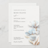 Blue Gold 3D Flowers  Einladung (Vorne/Hinten)