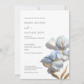 Blue Gold 3D Flowers  Einladung (Vorderseite)