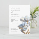 Blue Gold 3D Flowers  Einladung (Stehend Vorderseite)