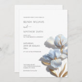 Blue Gold 3D Flowers  Einladung (Vorne/Hinten)