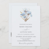 Blue Gold 3D Flowers Minimalist Einladung (Vorne/Hinten)