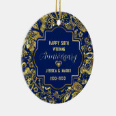 Blue & Gold 50. Hochzeitstag Keramik Ornament (Rechts)