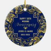 Blue & Gold 50. Hochzeitstag Keramik Ornament (Hinten)