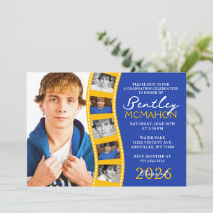 Blue & Gold 6 Foto Filmstrip Abschluss Collage Einladung