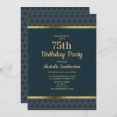 Blue Gold 75. Geburtstagsparty Einladung (Vorne/Hinten)