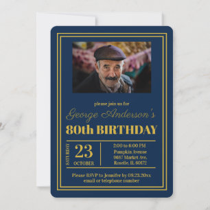Blue Gold 80. Geburtstagsparty Einladung
