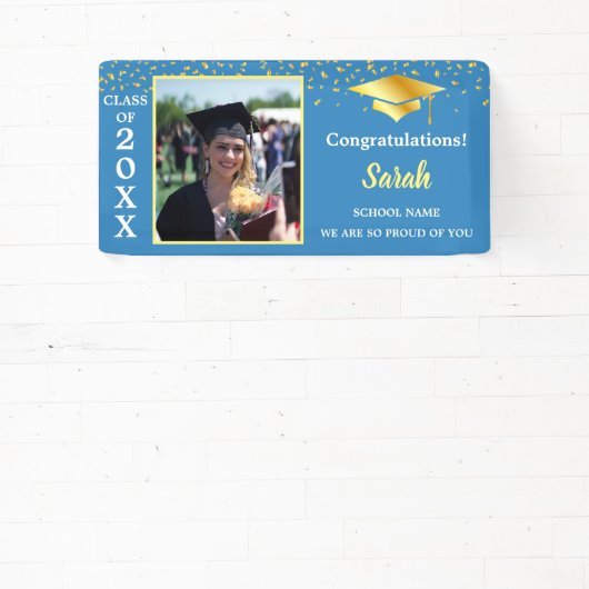 Blue & Gold Abschluss benutzerdefinierte Foto-Klas Banner (InSitu)