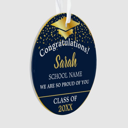 Blue Gold Abschluss Class of 2025 Custom Ornament (Vorderseite)