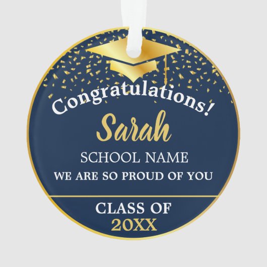 Blue Gold Abschluss Class of 2025 Custom Ornament (Rückseite)