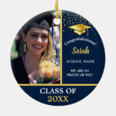 Blue Gold Abschluss Foto Class 2025 Keramik Ornament (Hinten)