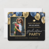 Blue Gold Abschluss Foto Save the Date Einladung (Vorderseite)