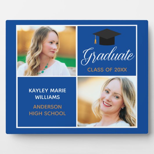 Blue Gold Abschluss Keepake Graduate Foto Fotoplatte (Vorderseite)