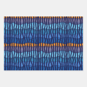 Blue Gold Abstrakt Hanukkah Chanukah Pattern Geschenkpapier Set