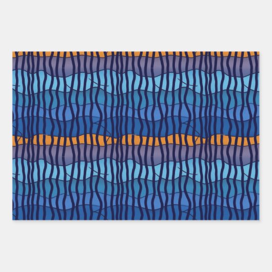 Blue Gold Abstrakt Hanukkah Chanukah Pattern Geschenkpapier Set (Vorderseite)