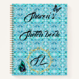 Blue Gold Abstrakt Monogram Butterfly Sketchbook Notizblock