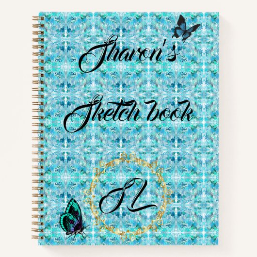Blue Gold Abstrakt Monogram Butterfly Sketchbook Notizblock (Vorderseite)