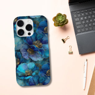 Blue Gold Abstrakt Watercolor Florals iPhone 16 Pro Hülle