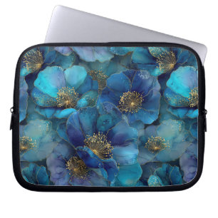 Blue Gold Abstrakt Watercolor Florals Laptopschutzhülle