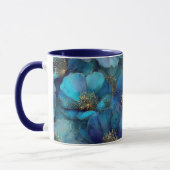 Blue Gold Abstrakt Watercolor Florals Tasse (Links)