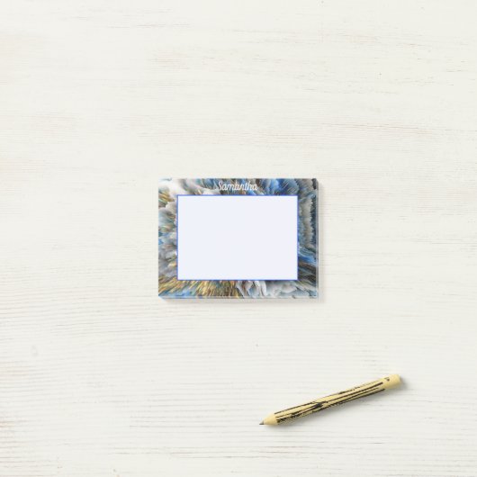 Blue Gold Abstrakte 3D-Effekt Personalisiert 4x3 Post-it Klebezettel (Auf Schreibtisch)