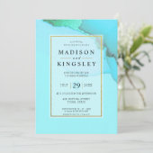 Blue Gold Abstrakte unglaubliche Haushaltshochzeit Einladung (Stehend Vorderseite)