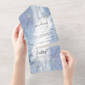 Blue Gold Accent Summer Wedding All In One Einladung (Abreißen)