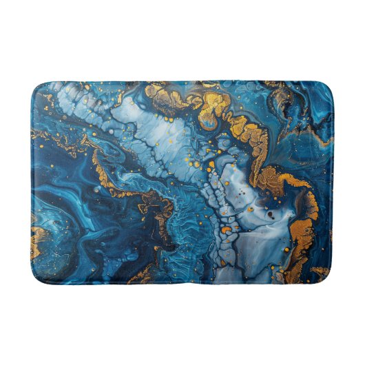 Blue Gold Acrylic Pour Hübsch Water Liquid Badematte (Vorderseite)
