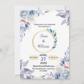 Blue Gold Aesthetic Watercolor Blume Wedding Einladung (Vorderseite)