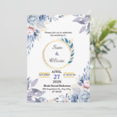 Blue Gold Aesthetic Watercolor Blume Wedding Einladung (Stehend Vorderseite)