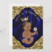 Blue Gold African American Prince Baby Dusche Einladung (Vorderseite)