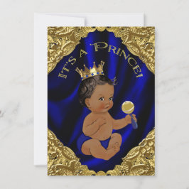 Blue Gold African American Prince Baby Dusche Einladung