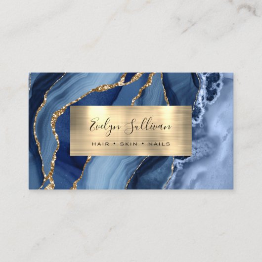 Blue Gold Agate Business Card Visitenkarte (Vorderseite)