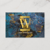 Blue & Gold Agate Geode Glitter Monogram Marble Visitenkarte (Vorderseite)