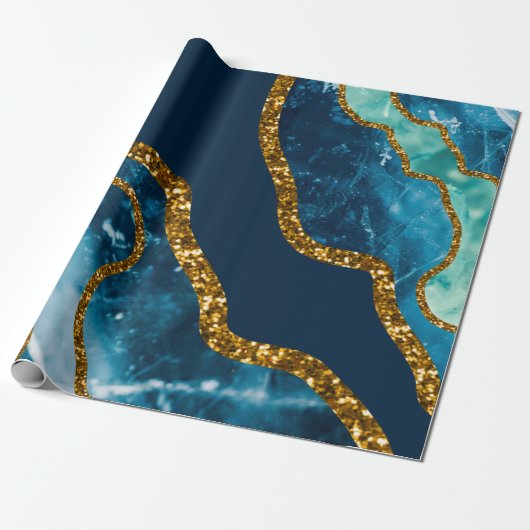 Blue & Gold Agate Geode Glitzer Geschenkpapier (Ungerollt)