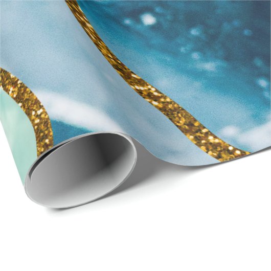 Blue & Gold Agate Geode Glitzer Geschenkpapier (Rolleneckpunkt)