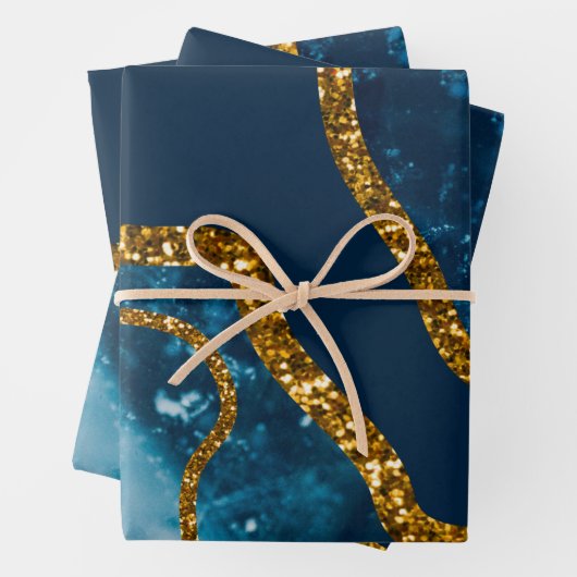 Blue & Gold Agate Geode Glitzer Geschenkpapier Set (Beispiel)