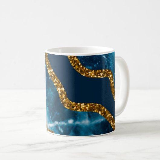 Blue & Gold Agate Geode Glitzer Kaffeetasse (VorderseiteRechts)