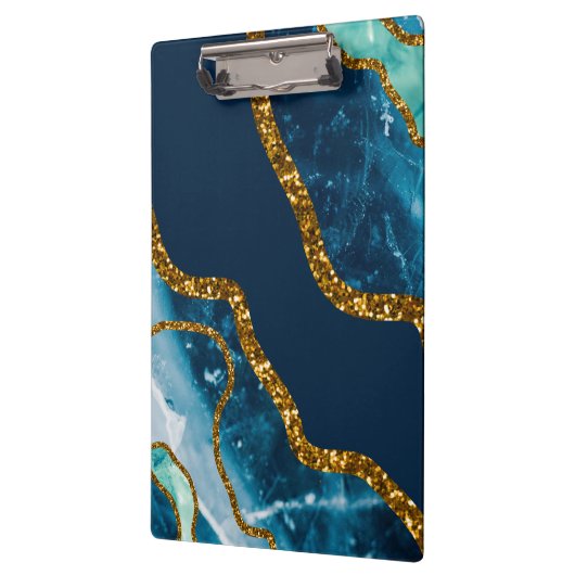 Blue & Gold Agate Geode Glitzer Klemmbrett (Links)