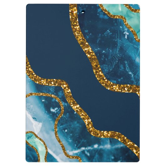 Blue & Gold Agate Geode Glitzer Klemmbrett (Rückseite)