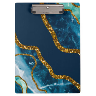 Blue & Gold Agate Geode Glitzer Klemmbrett