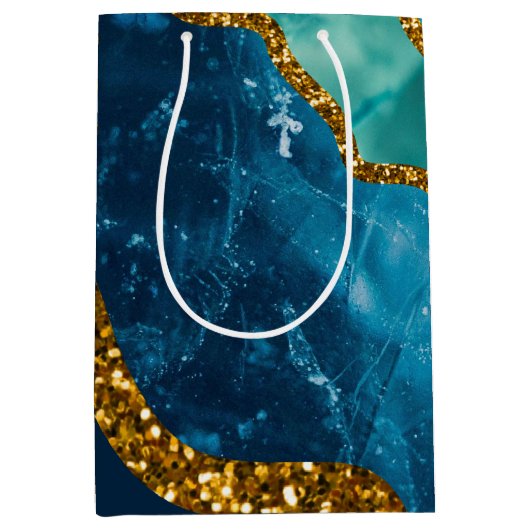 Blue & Gold Agate Geode Glitzer Mittlere Geschenktüte (Vorderseite)