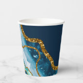 Blue & Gold Agate Geode Glitzer Pappbecher (Vorderseite)