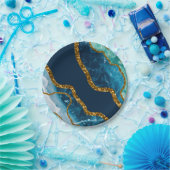 Blue & Gold Agate Geode Glitzer Pappteller (Party)
