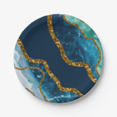 Blue & Gold Agate Geode Glitzer Pappteller (Vorderseite)