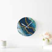 Blue & Gold Agate Geode Glitzer Runde Wanduhr (Zuhause)