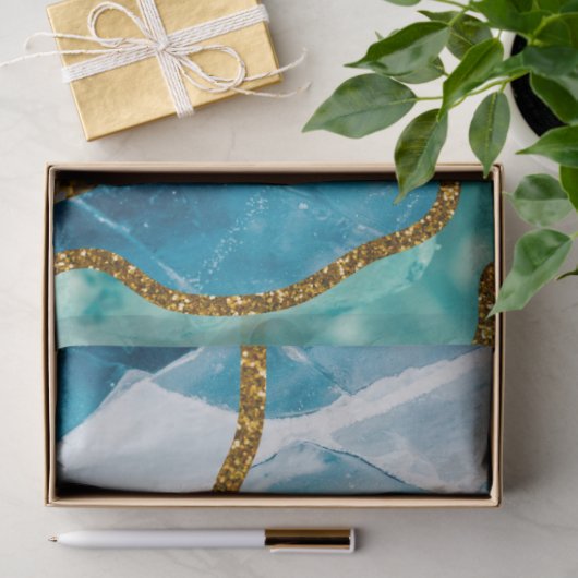 Blue & Gold Agate Geode Glitzer Seidenpapier (Geschenk)