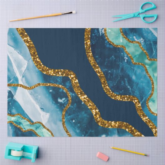 Blue & Gold Agate Geode Glitzer Seidenpapier (Basteln)