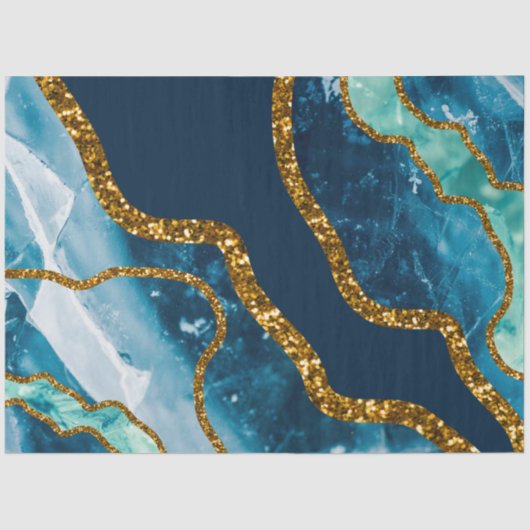 Blue & Gold Agate Geode Glitzer Seidenpapier (Vorderseite)