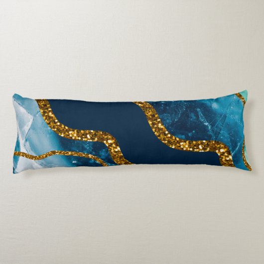 Blue & Gold Agate Geode Glitzer Seitenschläferkissen (Rückseite)