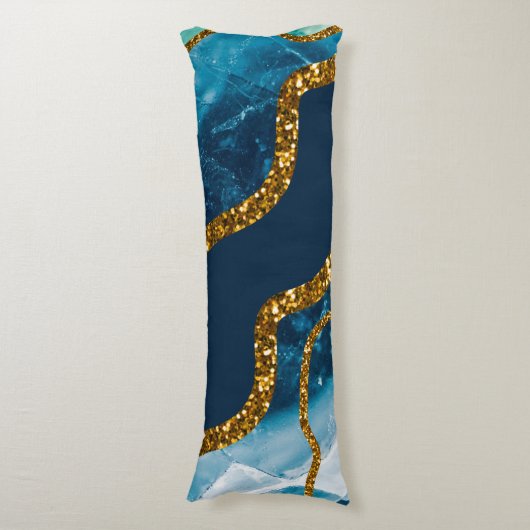 Blue & Gold Agate Geode Glitzer Seitenschläferkissen (Vorderseite Vertikal)
